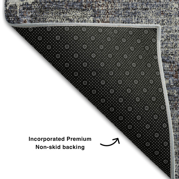 9' X 12' Charcoal And Silver Abstract Washable Area Rug With UV Protection