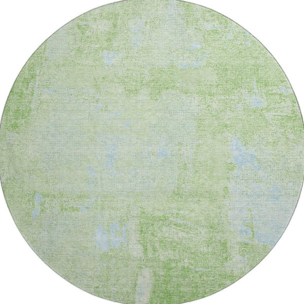 8' Green And Sky Blue Abstract Washable Round Rug With UV Protection