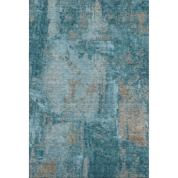 10' X 14' Teal And Taupe Abstract Washable Area Rug With UV Protection