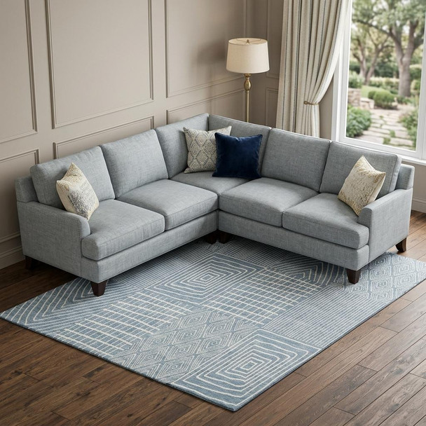 9' X 12' Denim Blue And Ivory Geometric Washable Area Rug With UV Protection