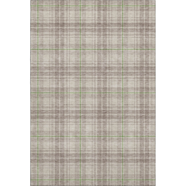 9' X 12' Beige Green And Tan Plaid Washable Area Rug With UV Protection
