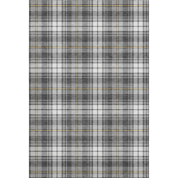 8' X 10' Charcoal Ivory And Gold Plaid Washable Area Rug With UV Protection
