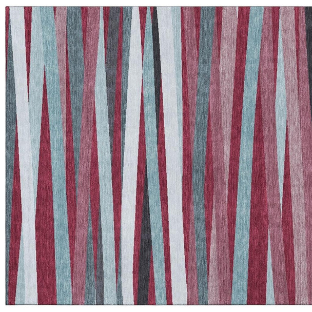 3' X 5' Burgundy Gray And Ivory Striped Washable Area Rug With UV Protection