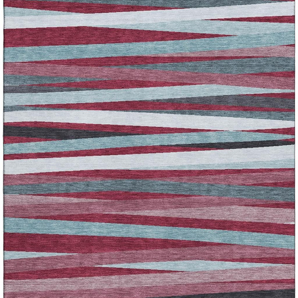 10' X 14' Burgundy Gray And Ivory Striped Washable Area Rug With UV Protection