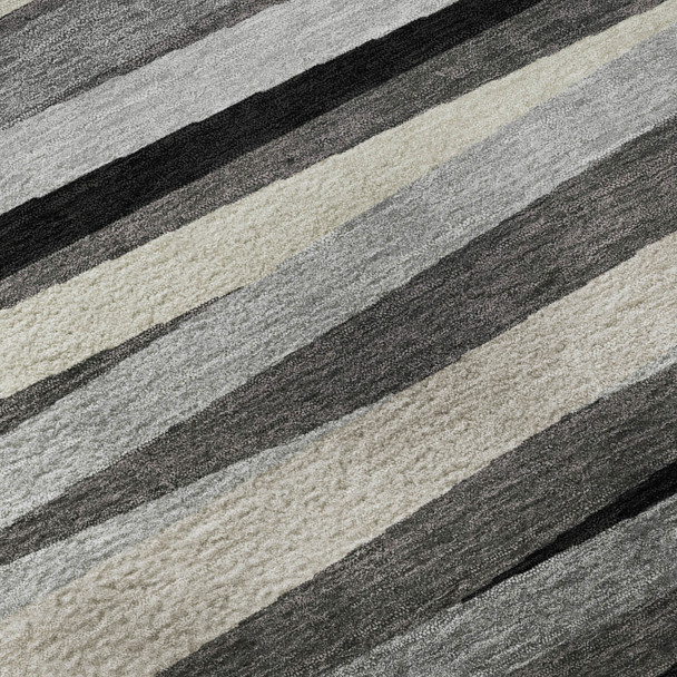 5' X 8' Gray Silver And Beige Striped Washable Area Rug With UV Protection
