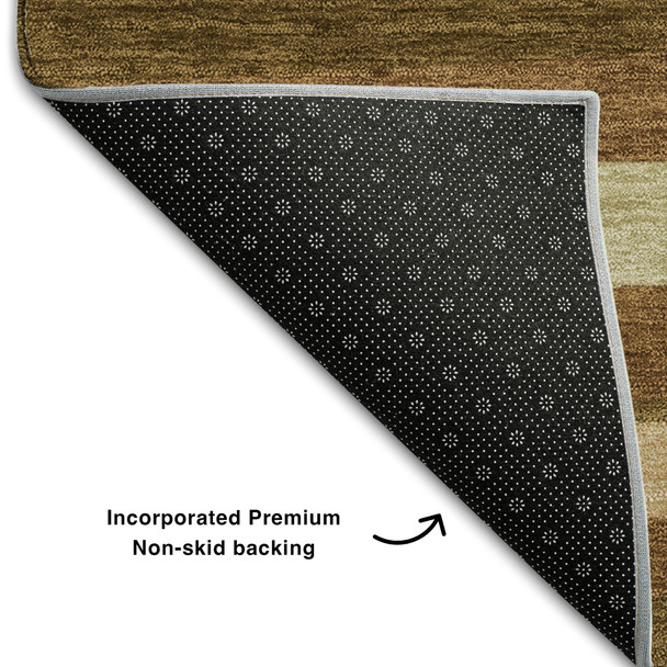 9' X 12' Rust Brown And Copper Striped Washable Area Rug With UV Protection