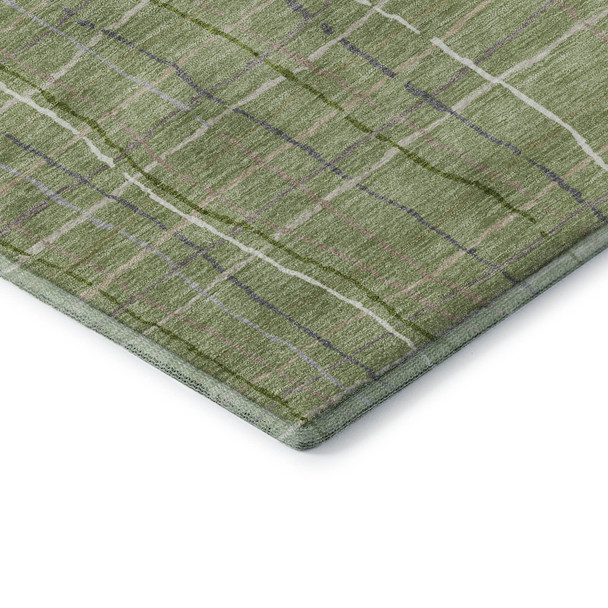 10' X 14' Green Ivory And Gray Striped Washable Area Rug With UV Protection