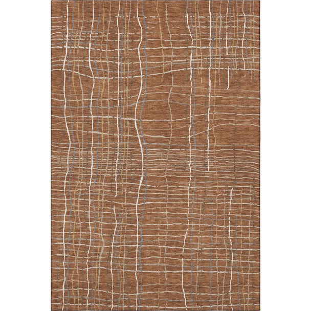 3' X 5' Rust Ivory And Gray Striped Washable Area Rug With UV Protection