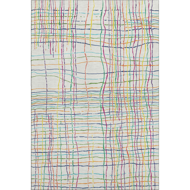 3' X 5' White Yellow Green And Pink Striped Washable Area Rug With UV Protection