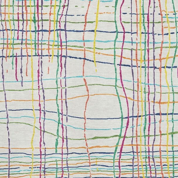 9' X 12' White Yellow Green And Pink Striped Washable Area Rug With UV Protection