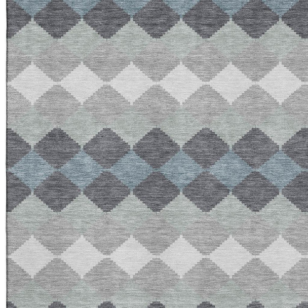 9' X 12' Gray Ivory And Silver Geometric Washable Area Rug With UV Protection