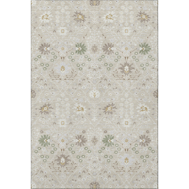 5' X 8' Beige Ivory And Taupe Oriental Washable Area Rug With UV Protection