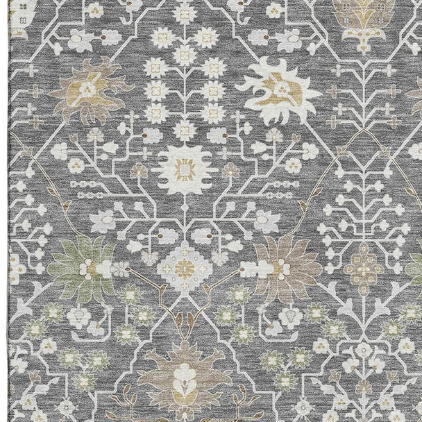3' X 5' Charcoal Ivory And Gold Oriental Washable Area Rug With UV Protection