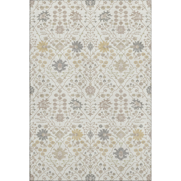 9' X 12' Ivory Beige And Gray Oriental Washable Area Rug With UV Protection
