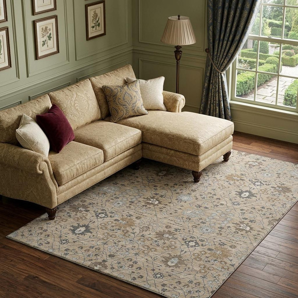 8' X 10' Taupe Gray And Brown Oriental Washable Area Rug With UV Protection