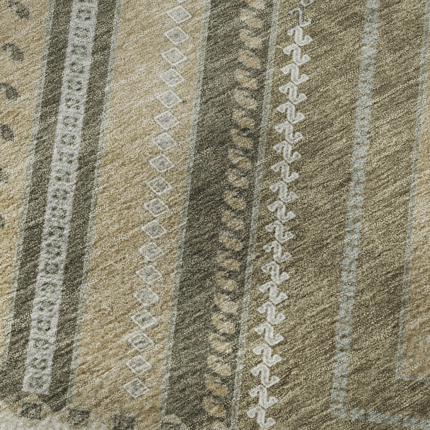9' X 12' Beige Ivory And Gray Tribal Washable Area Rug With UV Protection