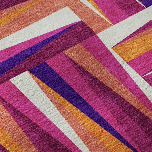 10' X 14' Burgundy Purple And Orange Geometric Washable Area Rug With UV Protection