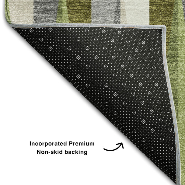 9' X 12' Green Ivory And Gray Geometric Washable Area Rug With UV Protection