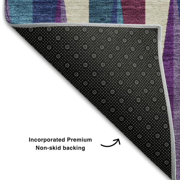9' X 12' Purple Ivory And Blue Geometric Washable Area Rug With UV Protection