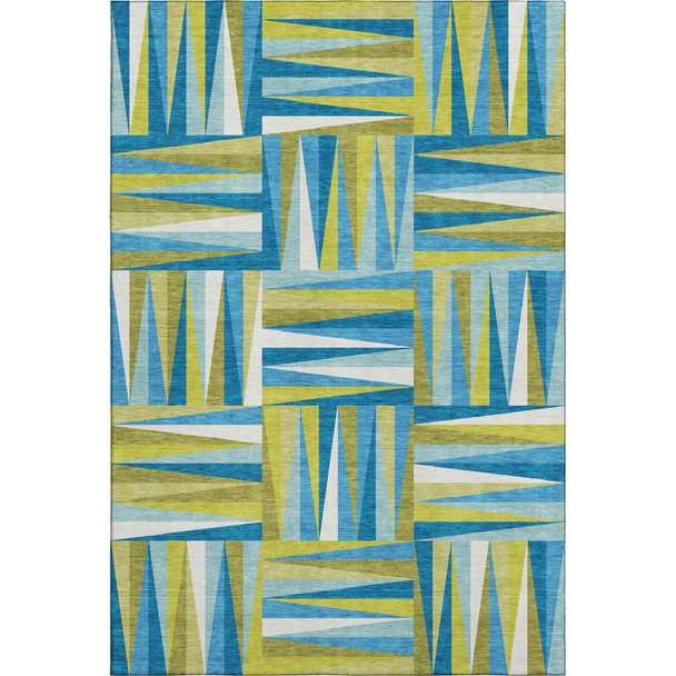 10' X 14' Teal Green And Ivory Geometric Washable Area Rug With UV Protection