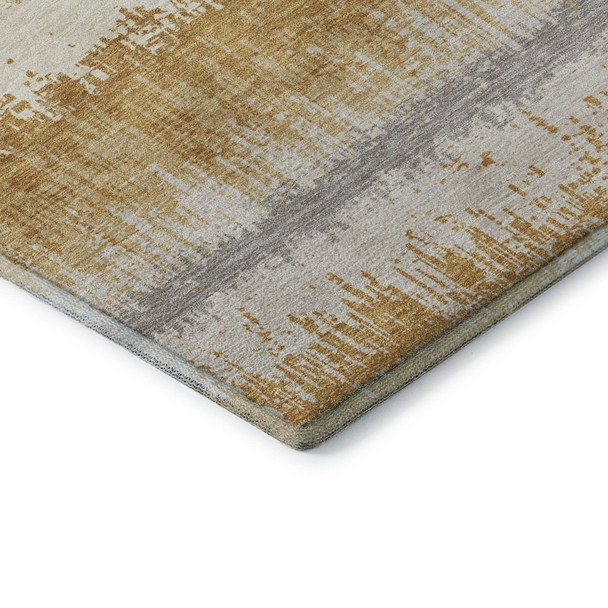 9' X 12' Gold Gray And Ivory Striped Washable Area Rug With UV Protection
