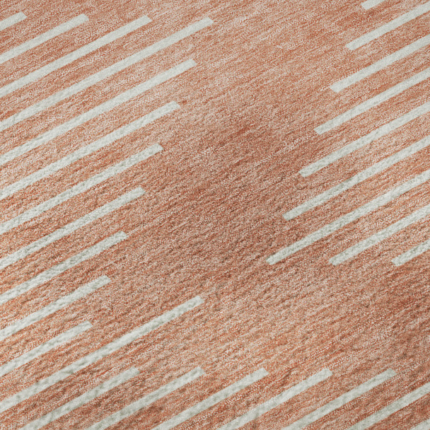 8' X 10' Salmon And Ivory Geometric Washable Area Rug With UV Protection