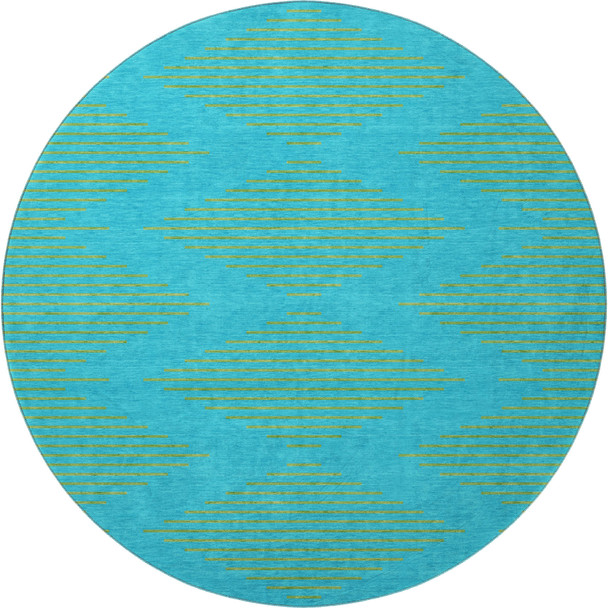 8' Aqua And Lime Green Geometric Washable Round Rug With UV Protection