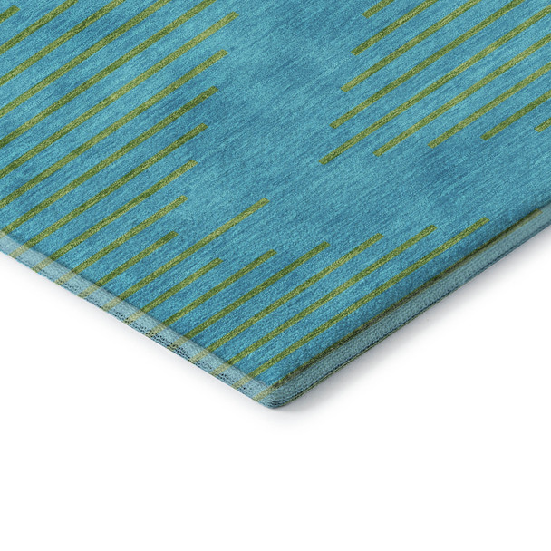 10' X 14' Aqua And Lime Green Geometric Washable Area Rug With UV Protection