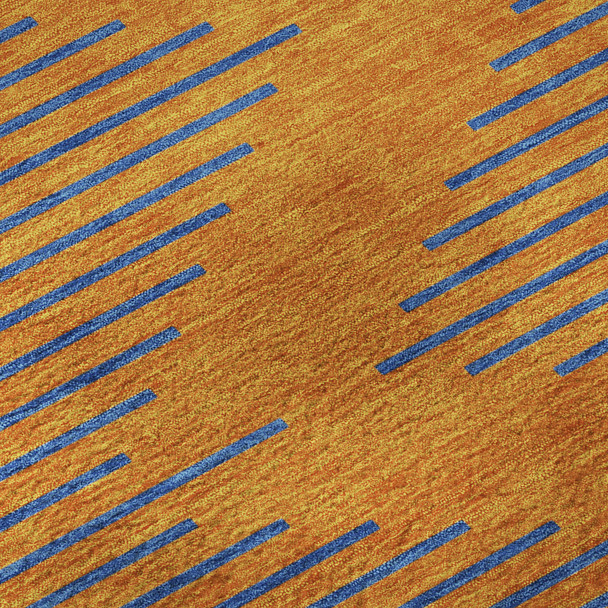 9' X 12' Orange And Navy Blue Geometric Washable Area Rug With UV Protection