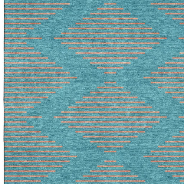 10' X 14' Teal And Peach Geometric Washable Area Rug With UV Protection
