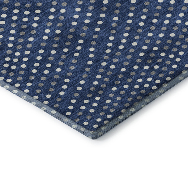 9' X 12' Navy Blue Ivory And Gray Polka Dot Washable Area Rug With UV Protection