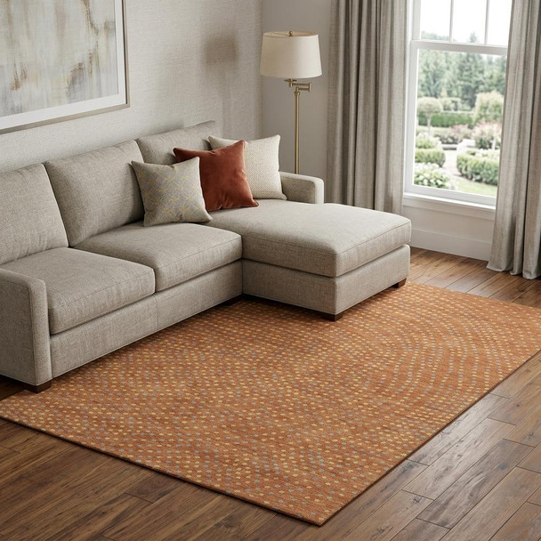 8' X 10' Rust Copper And Gray Polka Dot Washable Area Rug With UV Protection