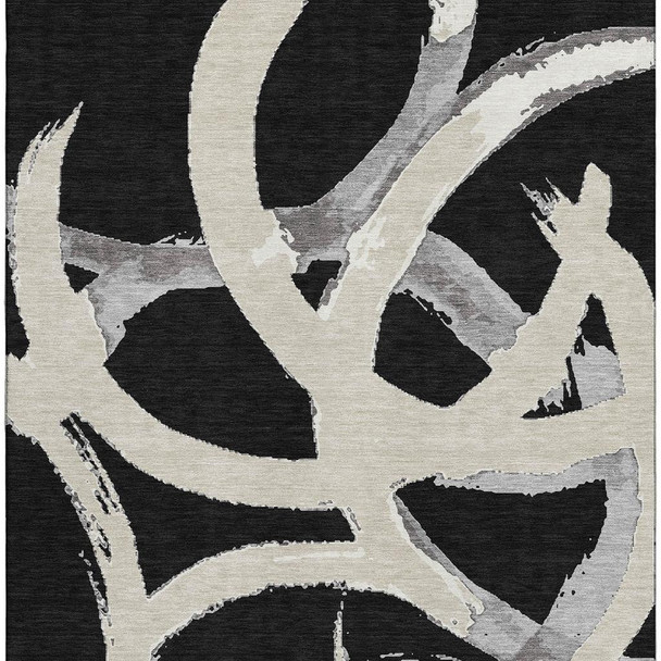 10' X 14' Black Ivory And Gray Abstract Washable Area Rug With UV Protection