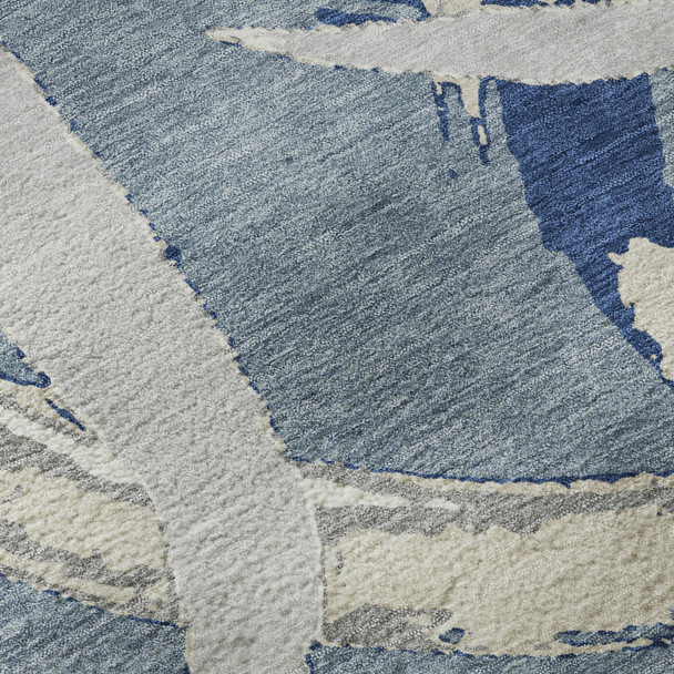 9' X 12' Denim Blue Gray And Ivory Abstract Washable Area Rug With UV Protection
