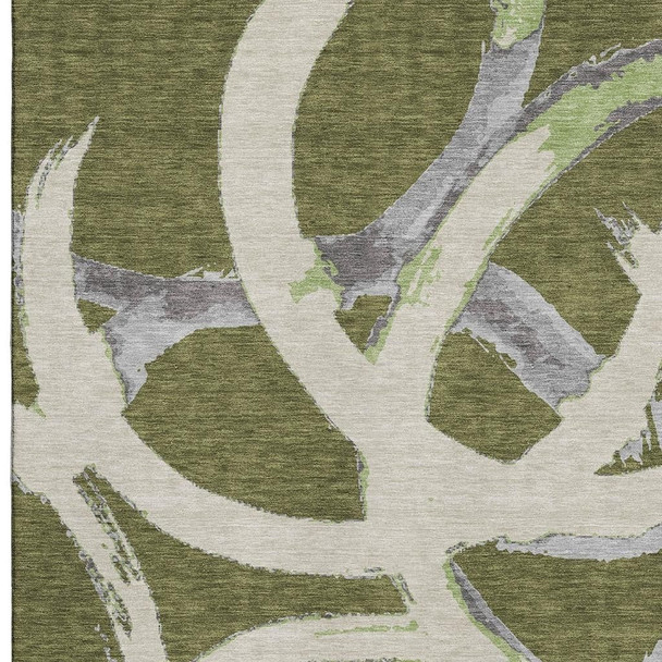 9' X 12' Olive Green Gray And Beige Abstract Washable Area Rug With UV Protection