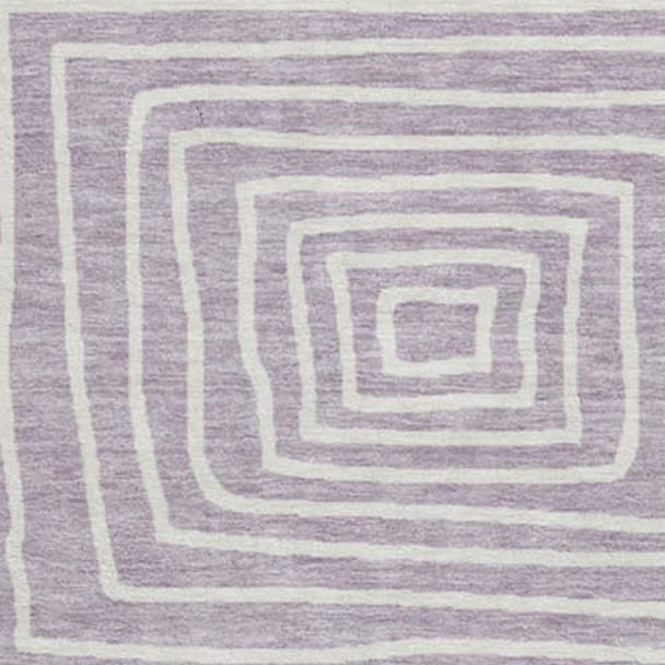8' Lavender And Ivory Geometric Washable Round Rug With UV Protection