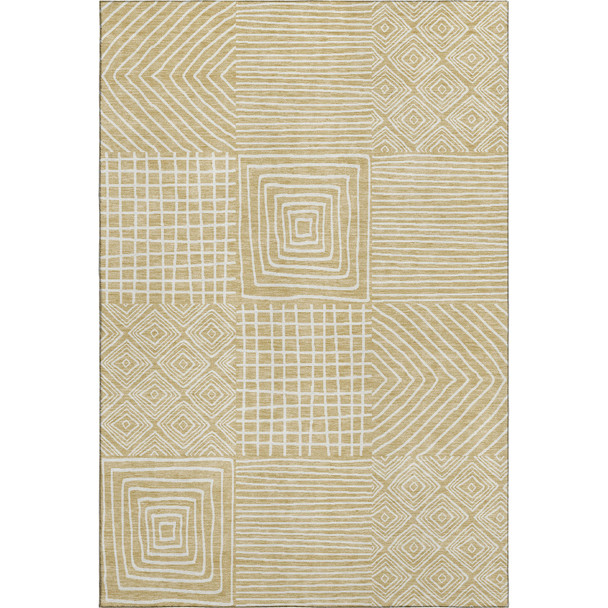 3' X 5' Wheat And Ivory Geometric Washable Area Rug With UV Protection