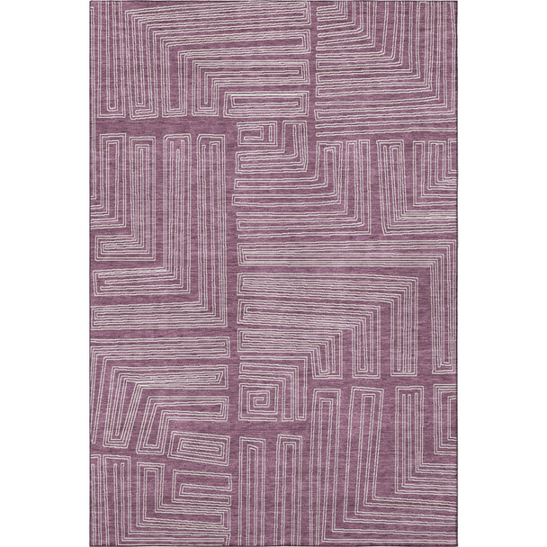 9' X 12' Eggplant And Ivory Geometric Washable Area Rug With UV Protection