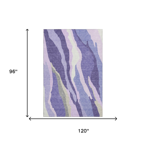8' X 10' Purple Ivory And Gray Abstract Washable Area Rug With UV Protection
