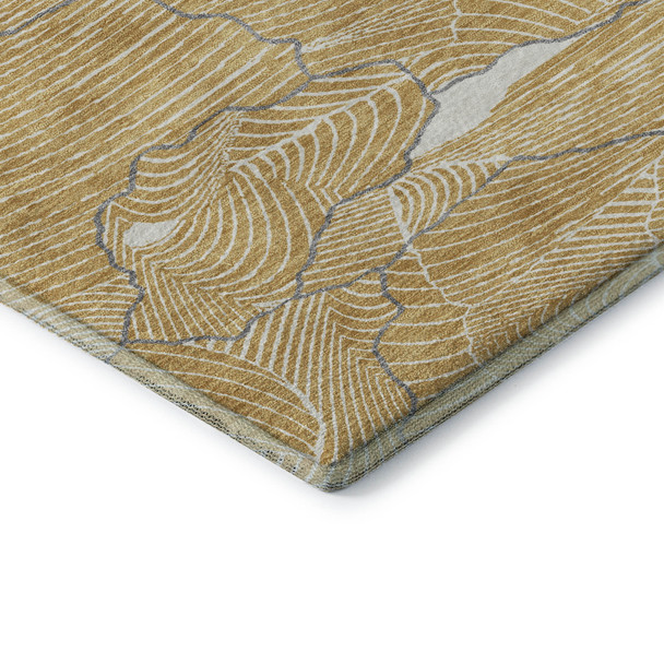 8' X 10' Gold Ivory And Gray Abstract Washable Area Rug With UV Protection