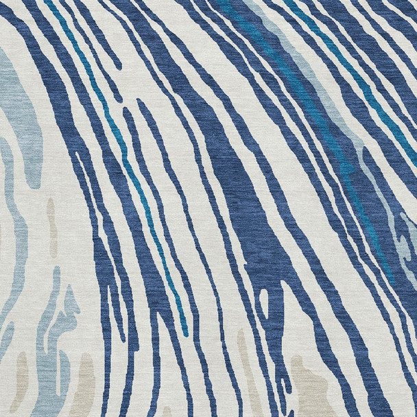 10' X 14' Navy Blue Ivory And Beige Abstract Washable Area Rug With UV Protection