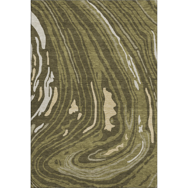 8' X 10' Olive Green Wheat And Ivory Abstract Washable Area Rug With UV Protection