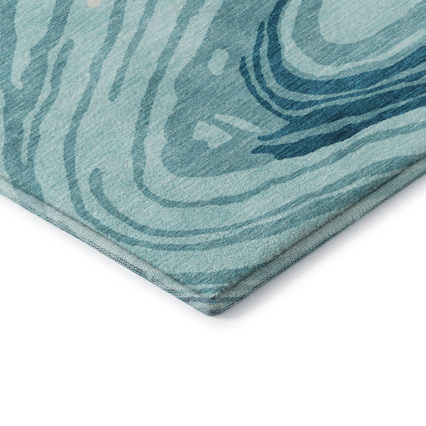 5' X 8' Turquoise Gray And Ivory Abstract Washable Area Rug With UV Protection