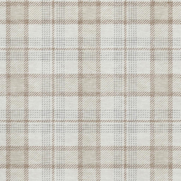 3' X 5' Linen Beige And Gray Plaid Washable Area Rug With UV Protection