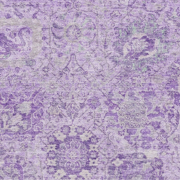 10' X 14' Lavender And Ivory Damask Washable Area Rug With UV Protection