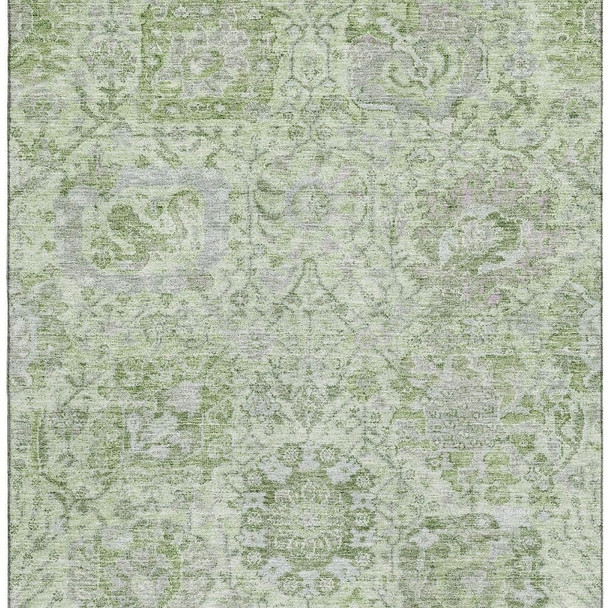 8' X 10' Mint Green Gray And Ivory Damask Washable Area Rug With UV Protection