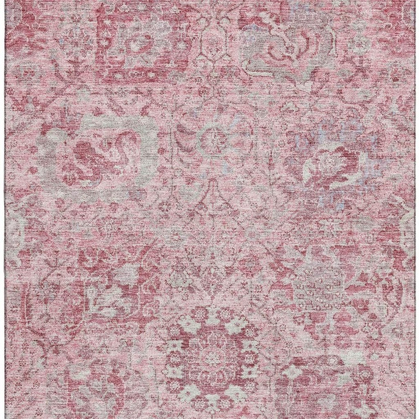 3' X 5' Pink Gray And Ivory Damask Washable Area Rug With UV Protection