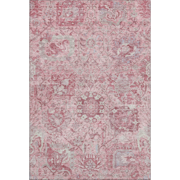 8' X 10' Pink Gray And Ivory Damask Washable Area Rug With UV Protection