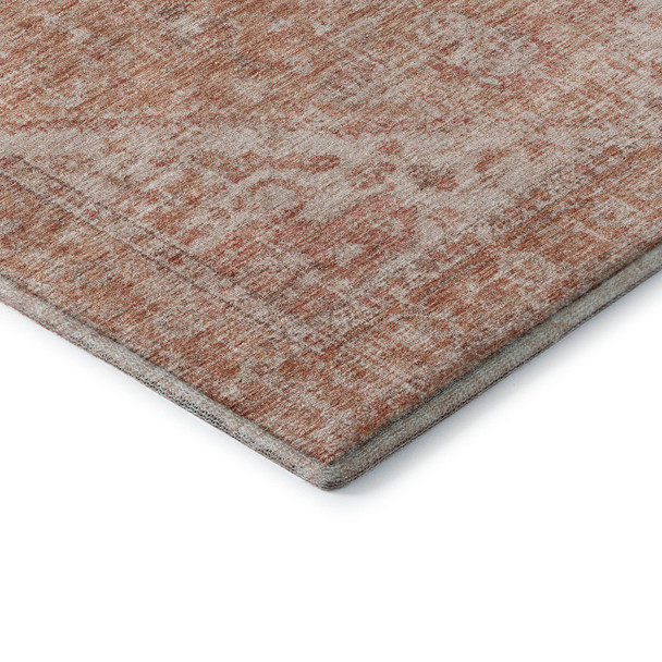 9' X 12' Coral And Beige Medallion Washable Area Rug With UV Protection