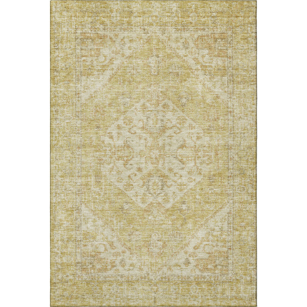 9' X 12' Gold And Beige Medallion Washable Area Rug With UV Protection